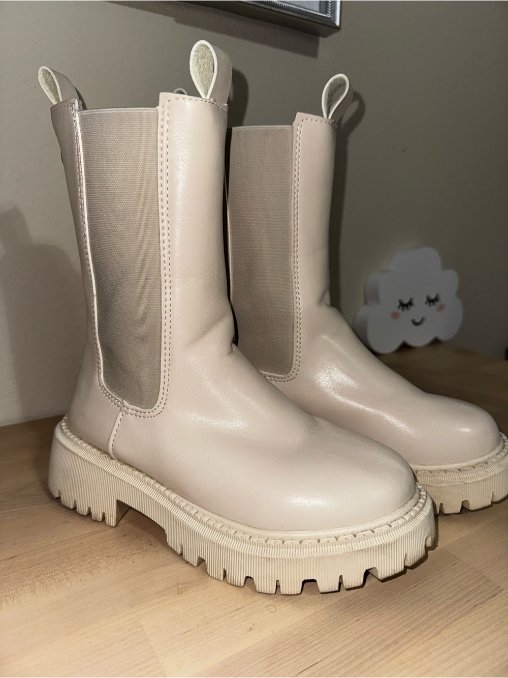 SHEIN Mid Calf Beige Chelsea Boots